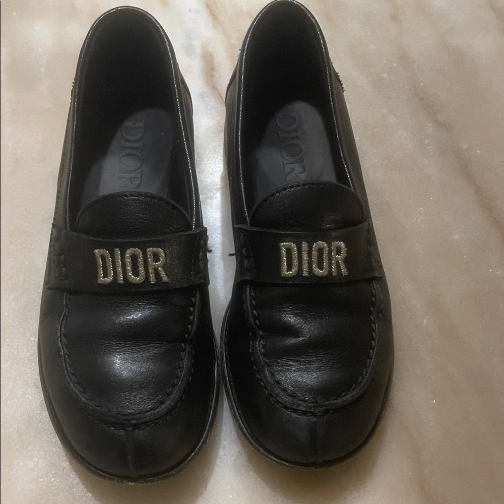 Dior Kids Black Dress Shoes with Gold Accents